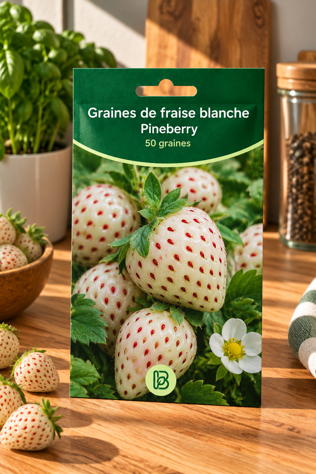 Graines de fraise blanche Pineberry, 50 graines, goût ananas