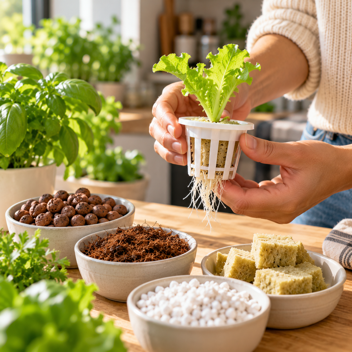 What substrate replaces soil in a hydroponic garden?